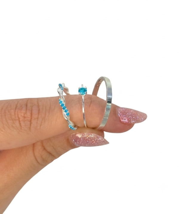 Aliança Trançada Azul c/ anel solitário- Prata 950