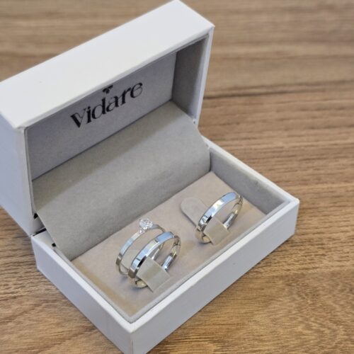 Aliança Veneza 3mm com anel solitário-Prata 950