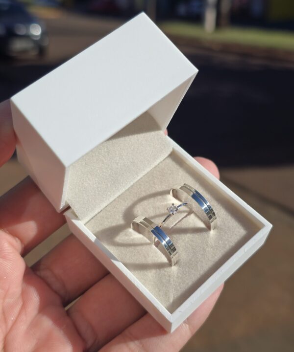 Aliança Santorini 3mm com Anel Solitário-Prata950