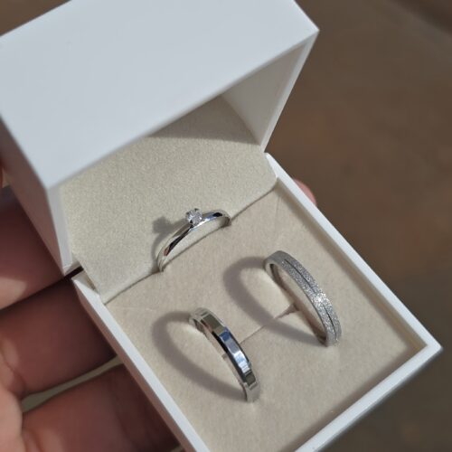 Aliança 3mm com anel solitário- Aço inox